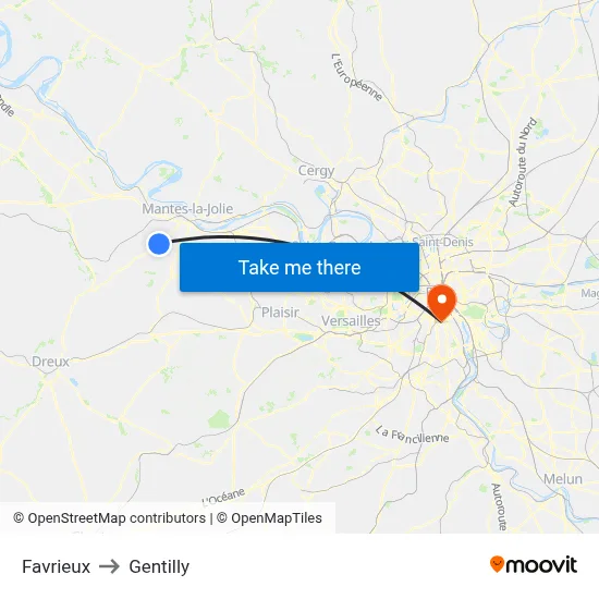 Favrieux to Gentilly map