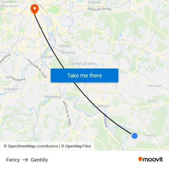 Fericy to Gentilly map