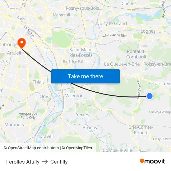 Ferolles-Attilly to Gentilly map