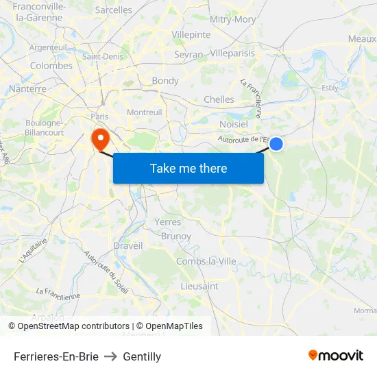 Ferrieres-En-Brie to Gentilly map