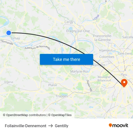 Follainville-Dennemont to Gentilly map
