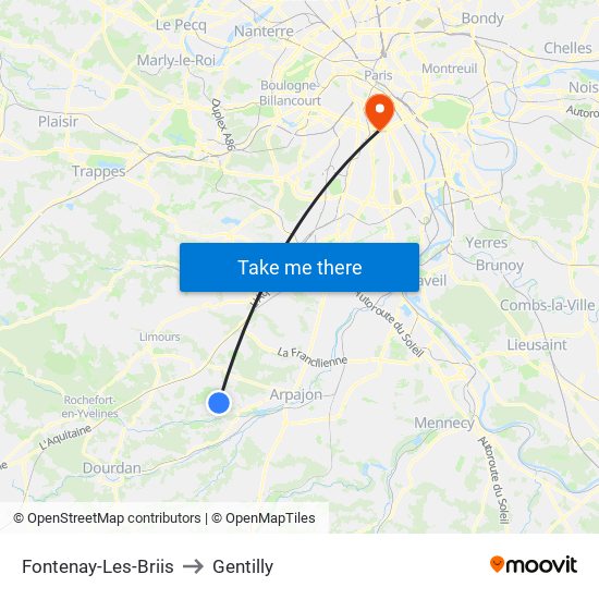 Fontenay-Les-Briis to Gentilly map