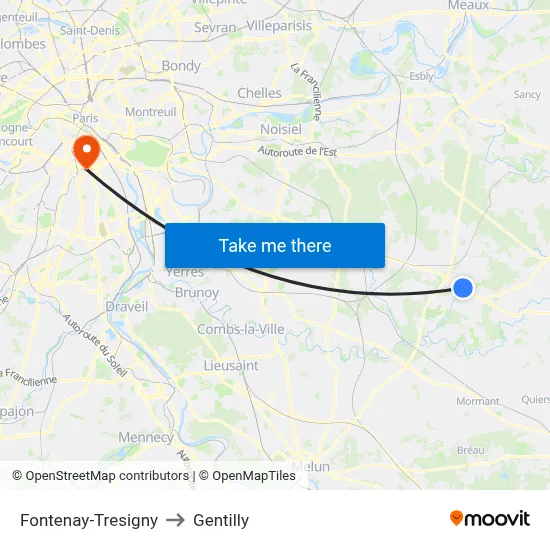 Fontenay-Tresigny to Gentilly map