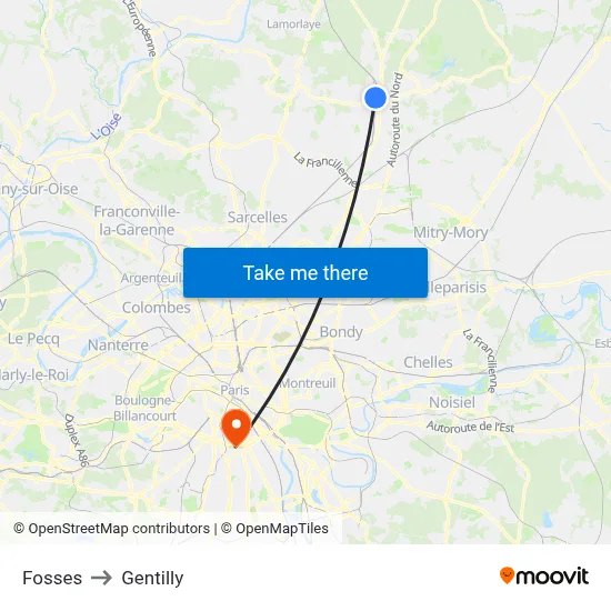 Fosses to Gentilly map