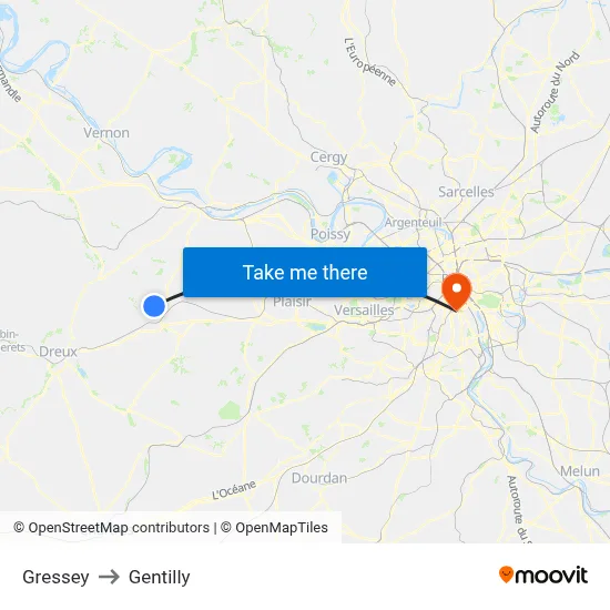 Gressey to Gentilly map