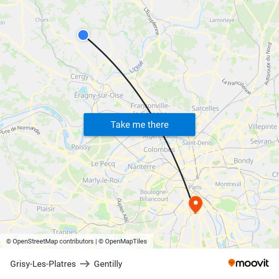 Grisy-Les-Platres to Gentilly map