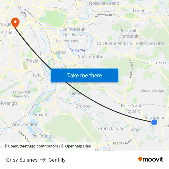 Grisy-Suisnes to Gentilly map