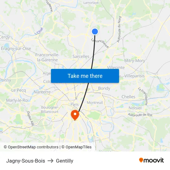 Jagny-Sous-Bois to Gentilly map
