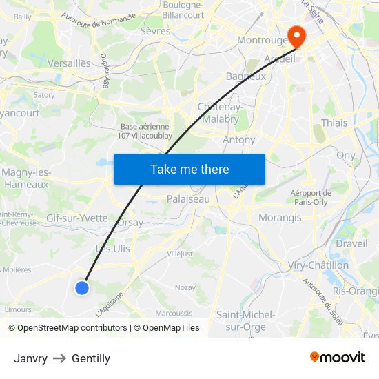 Janvry to Gentilly map