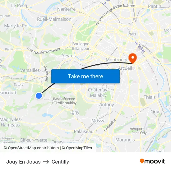 Jouy-En-Josas to Gentilly map