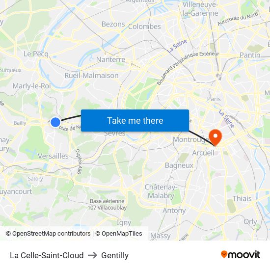La Celle-Saint-Cloud to Gentilly map