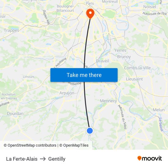 La Ferte-Alais to Gentilly map