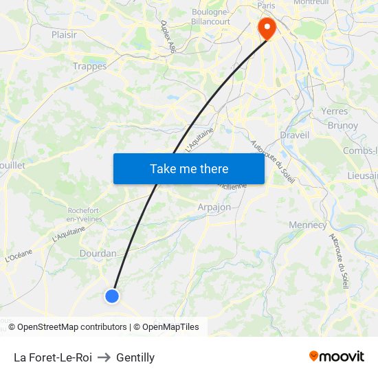 La Foret-Le-Roi to Gentilly map