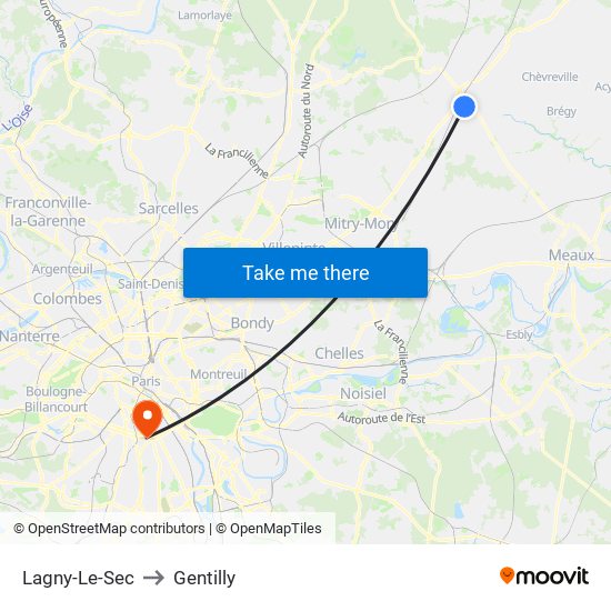 Lagny-Le-Sec to Gentilly map