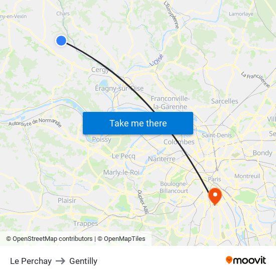 Le Perchay to Gentilly map