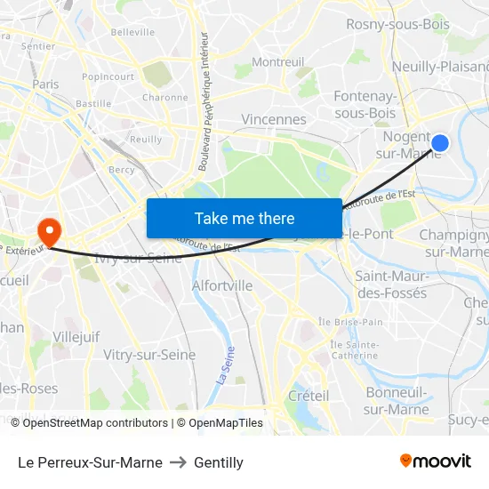 Le Perreux-Sur-Marne to Gentilly map