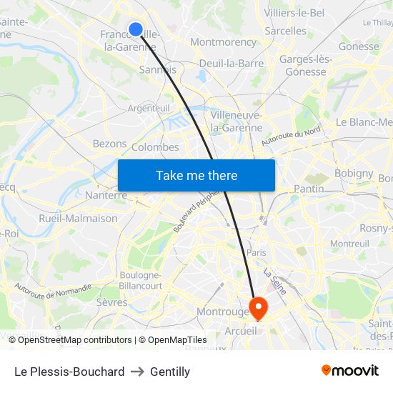 Le Plessis-Bouchard to Gentilly map