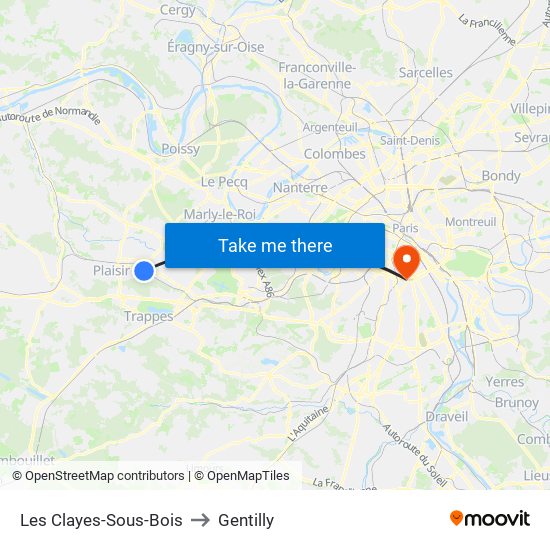 Les Clayes-Sous-Bois to Gentilly map