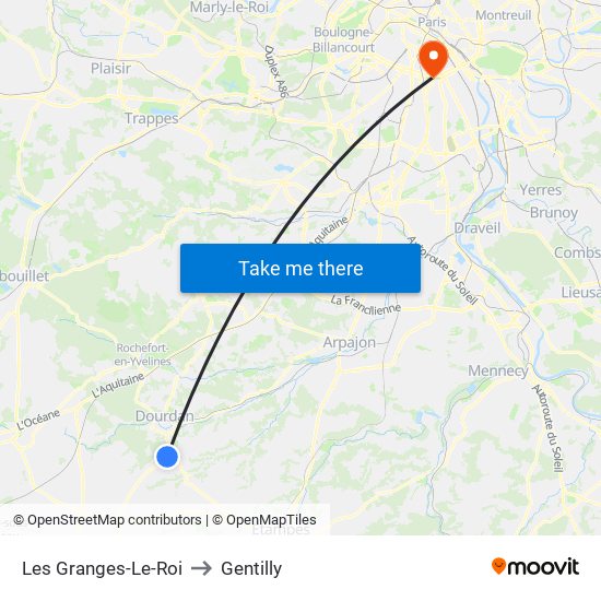 Les Granges-Le-Roi to Gentilly map