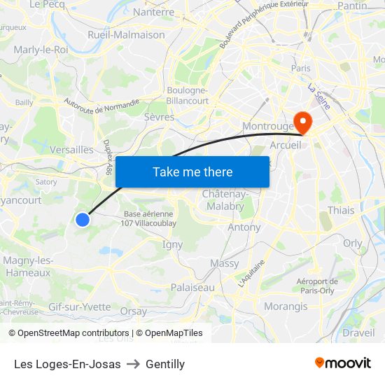 Les Loges-En-Josas to Gentilly map