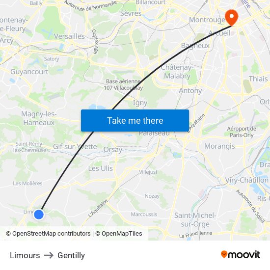Limours to Gentilly map