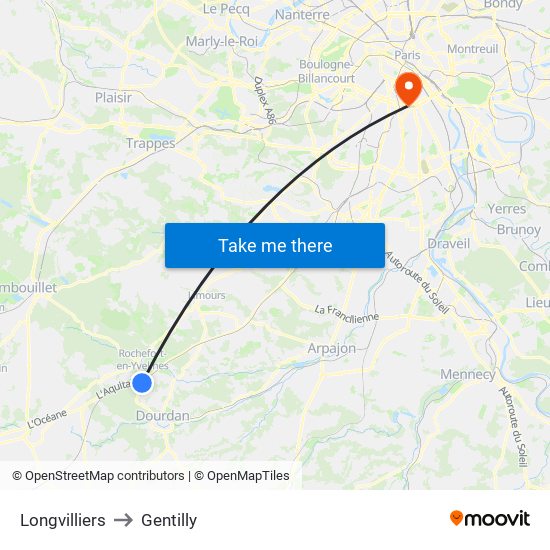 Longvilliers to Gentilly map