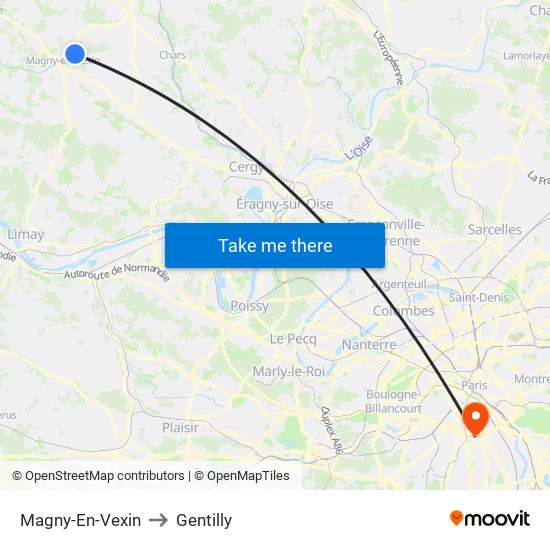 Magny-En-Vexin to Gentilly map
