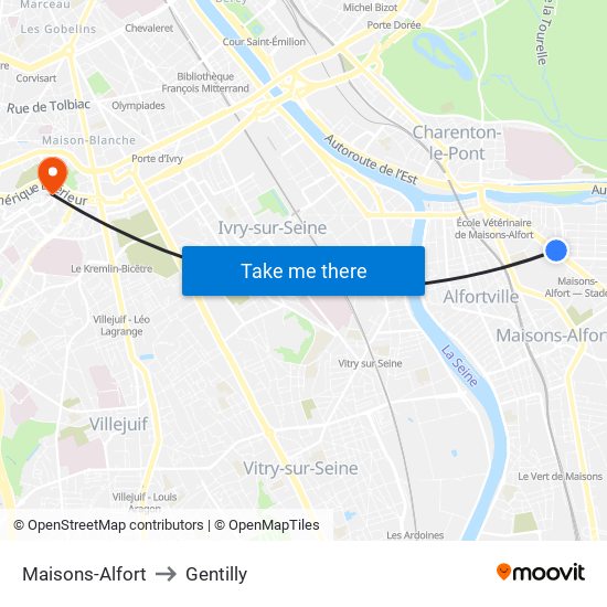 Maisons-Alfort to Gentilly map