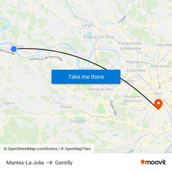 Mantes-La-Jolie to Gentilly map