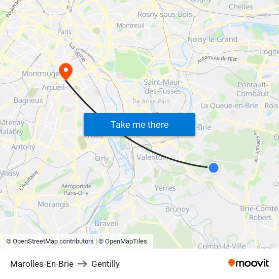 Marolles-En-Brie to Gentilly map