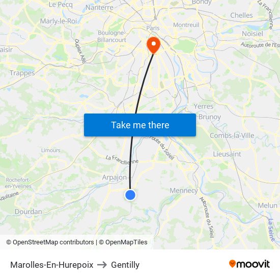 Marolles-En-Hurepoix to Gentilly map