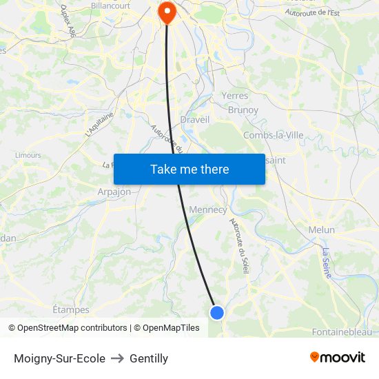 Moigny-Sur-Ecole to Gentilly map