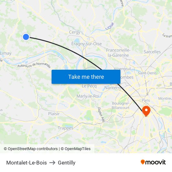 Montalet-Le-Bois to Gentilly map
