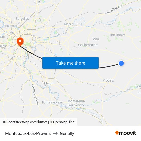Montceaux-Les-Provins to Gentilly map