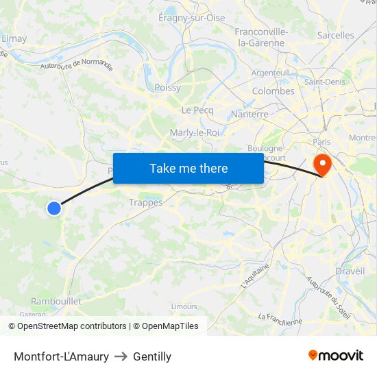 Montfort-L'Amaury to Gentilly map