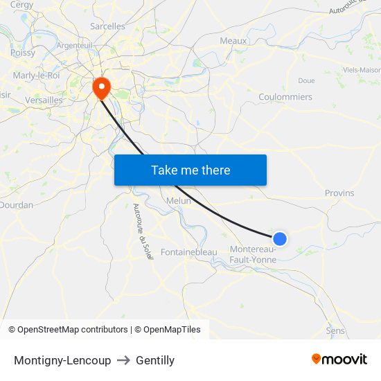 Montigny-Lencoup to Gentilly map