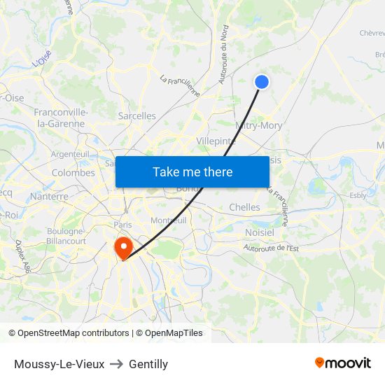 Moussy-Le-Vieux to Gentilly map