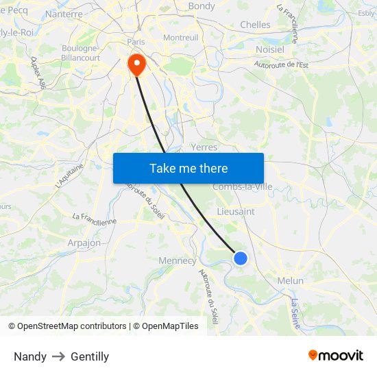 Nandy to Gentilly map