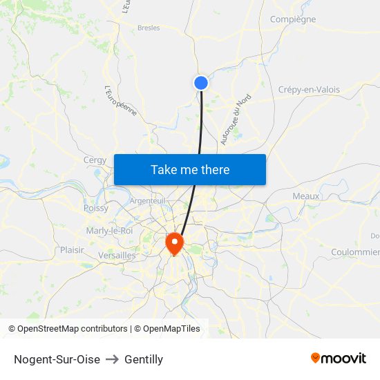 Nogent-Sur-Oise to Gentilly map