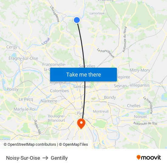 Noisy-Sur-Oise to Gentilly map