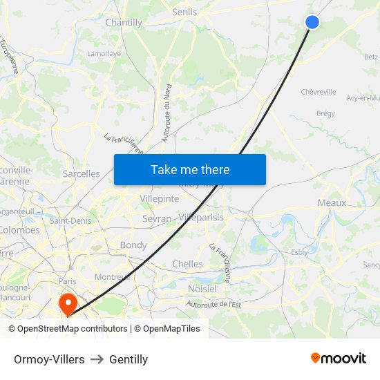 Ormoy-Villers to Gentilly map