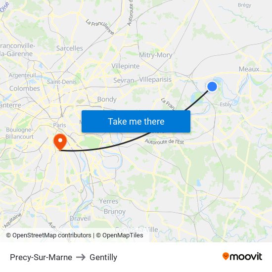 Precy-Sur-Marne to Gentilly map