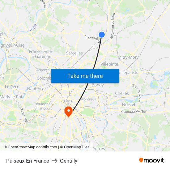 Puiseux-En-France to Gentilly map