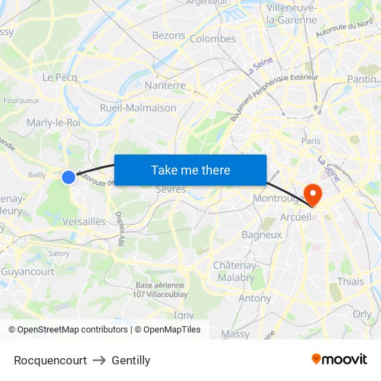 Rocquencourt to Gentilly map