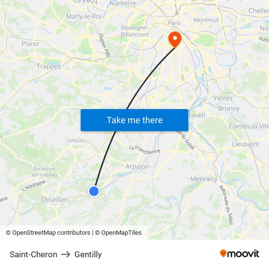 Saint-Cheron to Gentilly map