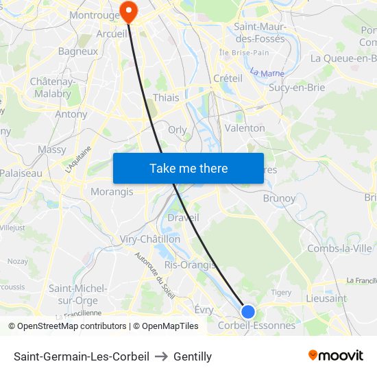 Saint-Germain-Les-Corbeil to Gentilly map