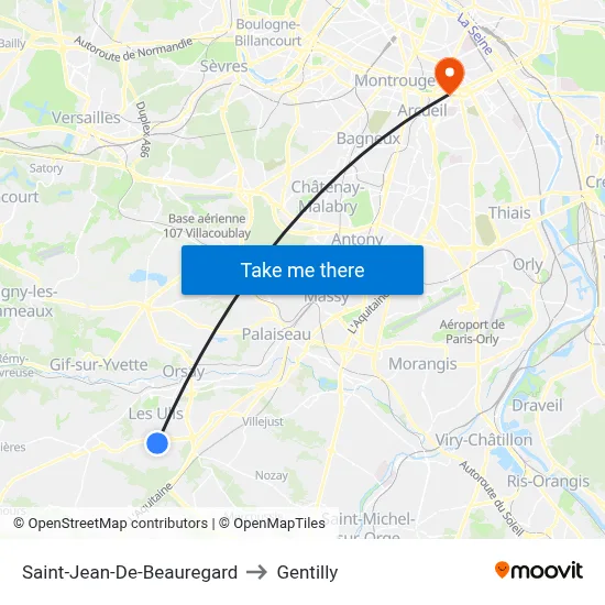 Saint-Jean-De-Beauregard to Gentilly map