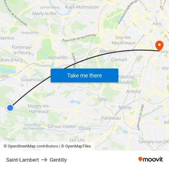 Saint-Lambert to Gentilly map