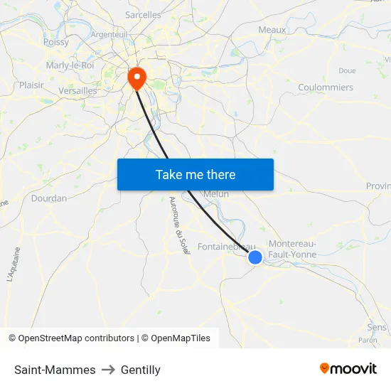 Saint-Mammes to Gentilly map