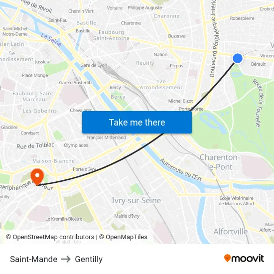 Saint-Mande to Gentilly map